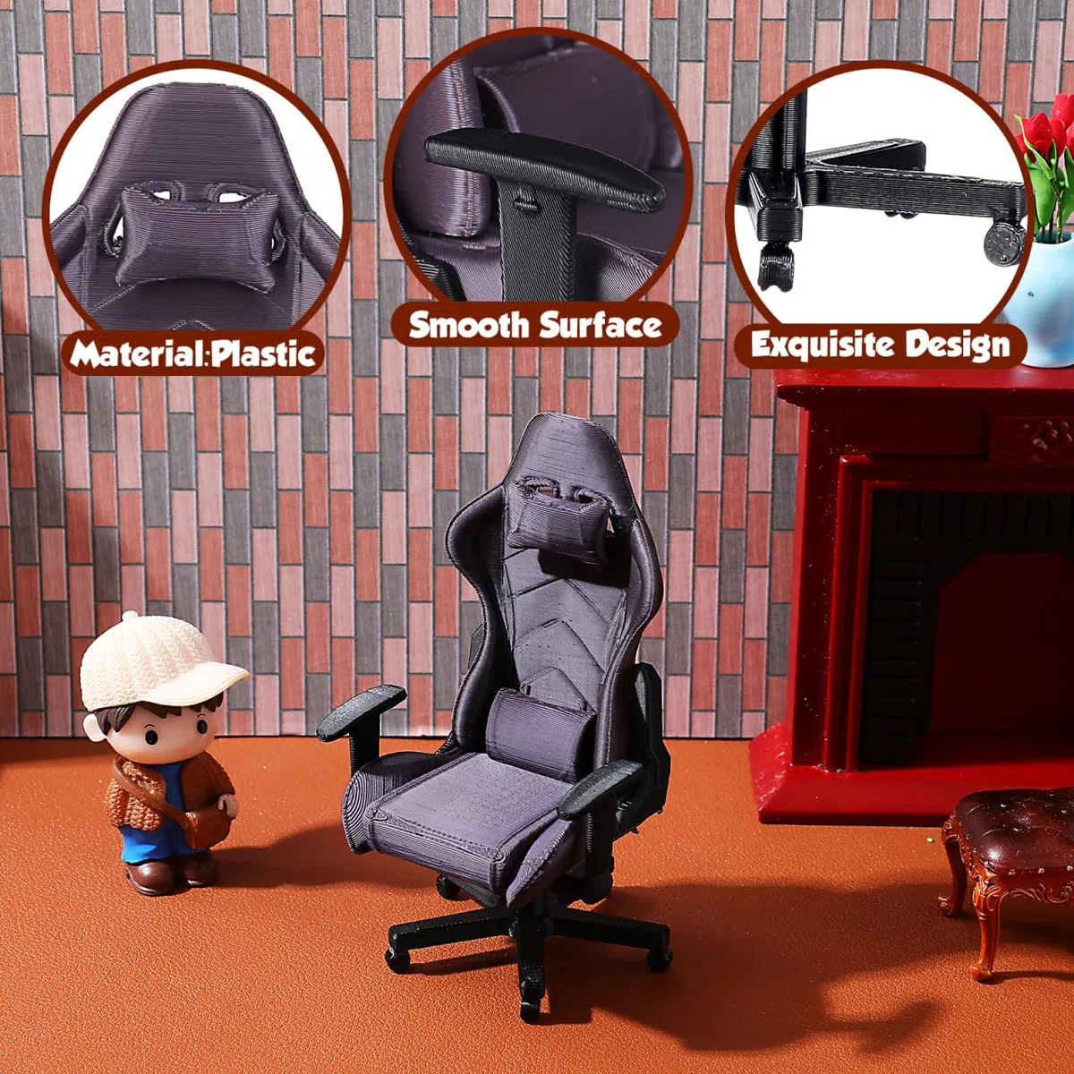TOYANDONA Sedia da gioco in miniatura per casa delle bambole, piccola sedia per computer realistica, piccolo mobile per ufficio e accessori per la casa delle bambole