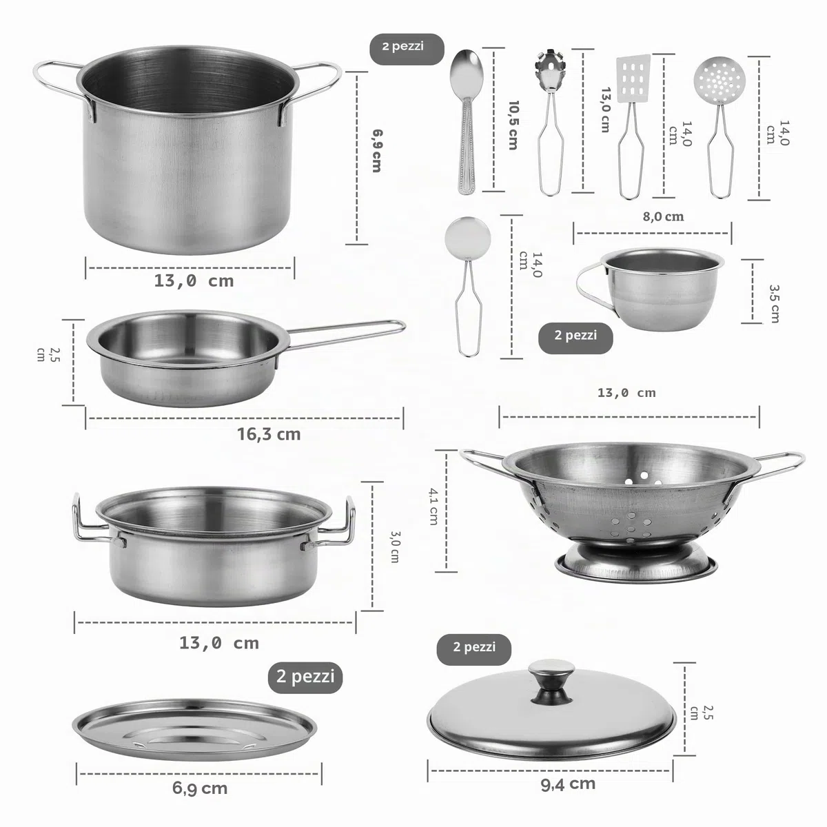 17 Pezzi Accessori da Cucina Per Bambini, Cucina Giocattolo , Set da Cucina per Bambini in Acciaio Inox – Accessori da Cucina Giocattolo per Ragazzi e Ragazze