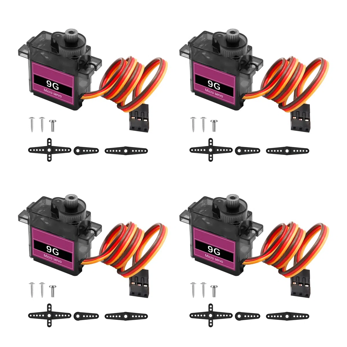 Servo Micro Motor Binghe 4 Pezzi Servomotore con Metallo Ingranaggi 9G Mini Servo Angolo di rotazione 90-180 Micro Servo per RC Smart Robot Helicopter Car Plane compatibile con Arduino