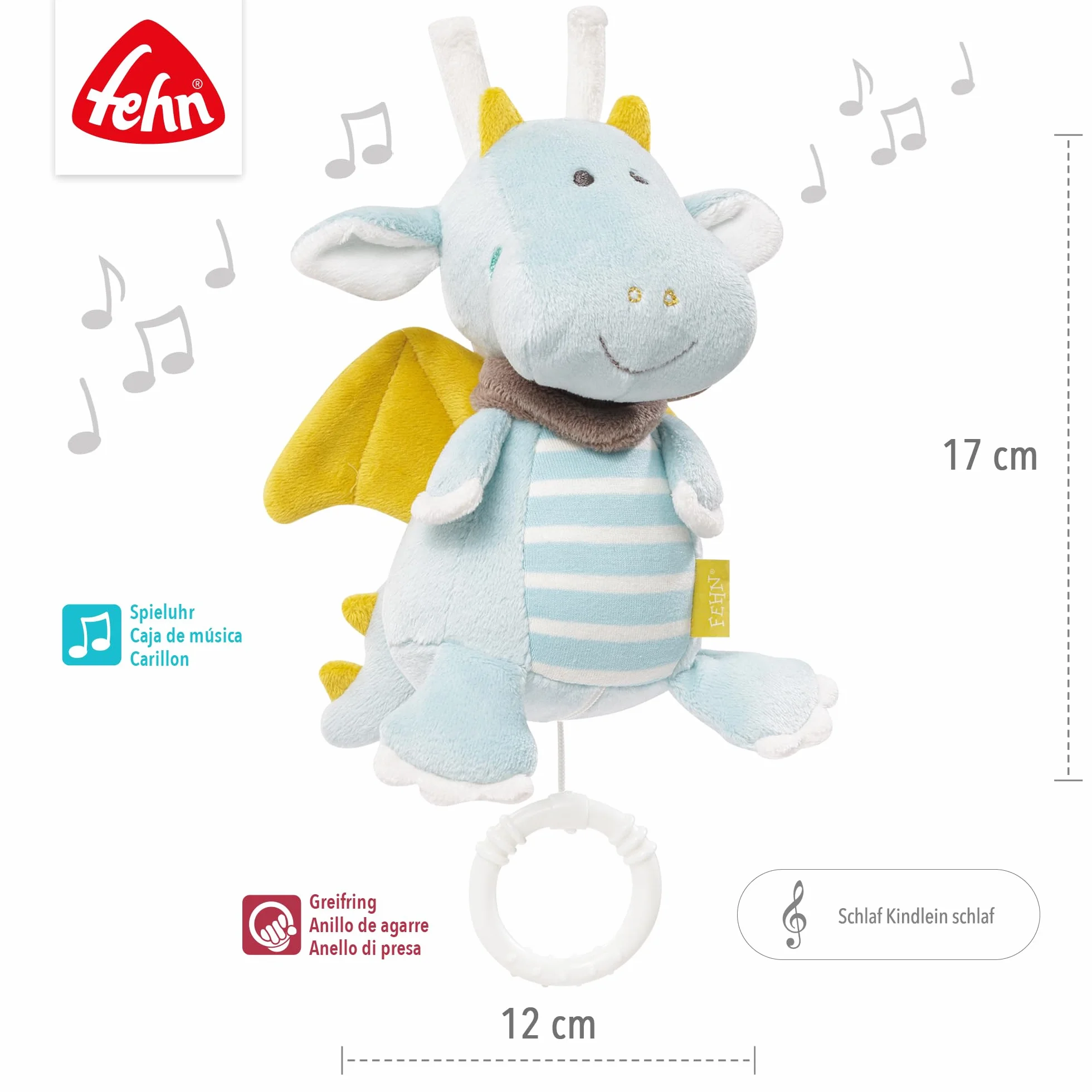 Fehn carillon drago - peluche e aiuto per addormentarsi: Carillon a carica con dolce melodia Dormi, bambino, dormi calma in ogni situazione -per neonati e bambini da 0 mesi