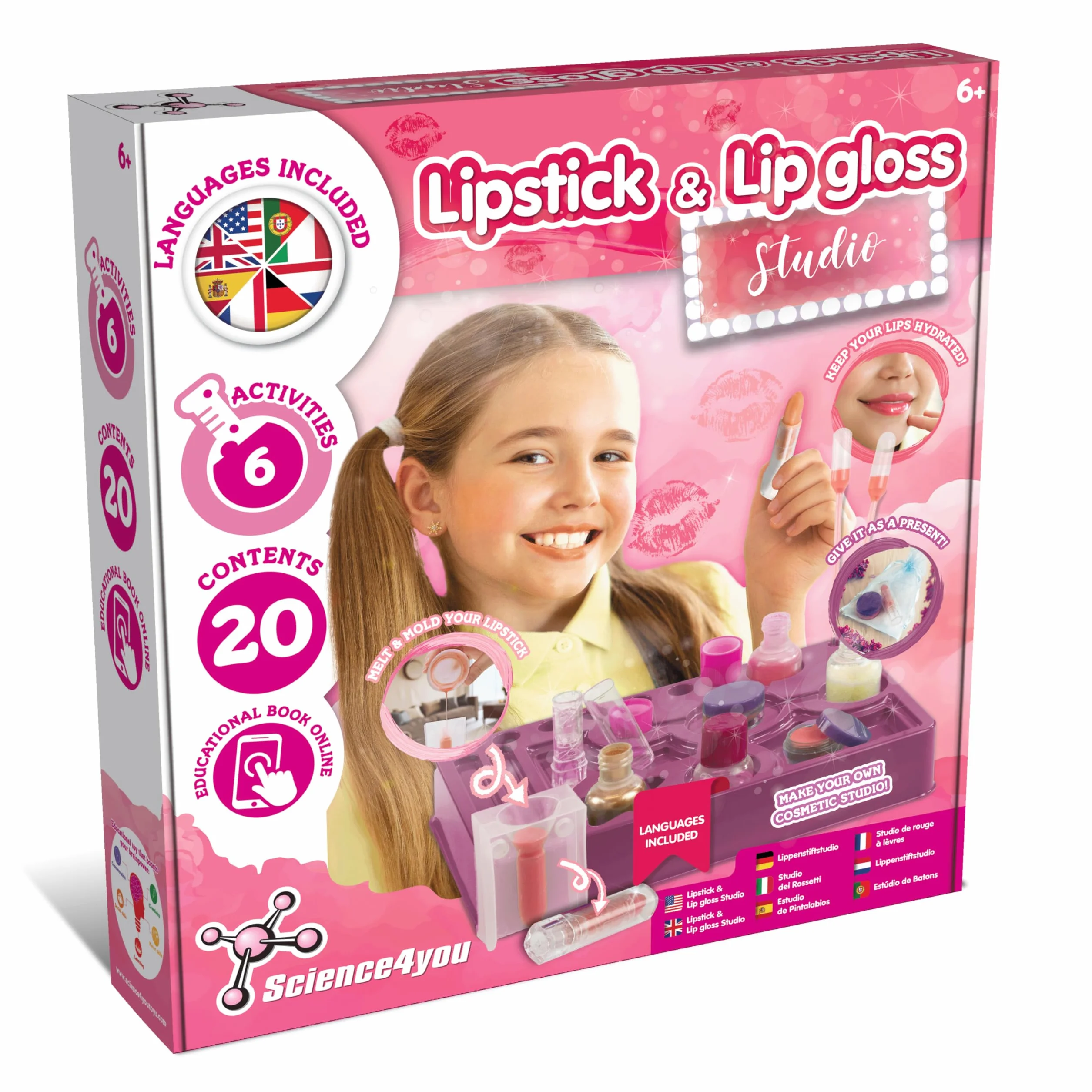 Science4you Kit per la Creazione di Rossetti e Lucidalabbra per Bambine – Crea i Tuoi Lucidalabbra, Rossetti - 7 Attività di Bellezza per Bambini Incluse, Regalo Originale per Bambina 8 9 10 11+