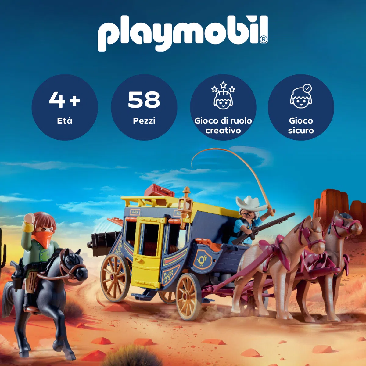 PLAYMOBIL | Promo Pack | Rapina alla diligenza | Giocattolo da 4 anni | Regalo per bambini | Set di gioco avventuroso con figure e cavalli | 71862
