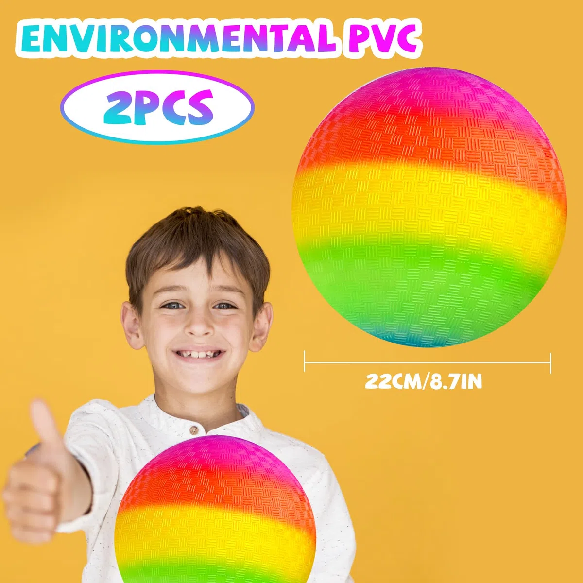 JSMTKJ Set di 2 palline arcobaleno, Bouncy Kickball arcobaleno, in PVC, per palloni da spiaggia e giardino, giochi per interni ed esterni, 22 cm
