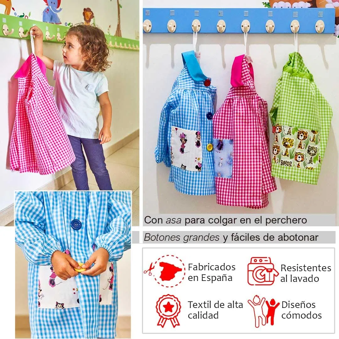 Grembiule a quadretti per scuola materna, personalizzabile, per bambini