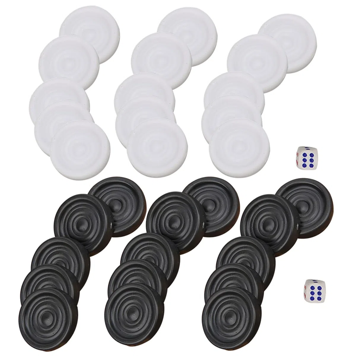Set di pezzi degli scacchi da 22 mm di alta qualità con retro in plastica - Include 15 pezzi neri e 15 pezzi bianchi e 2 dadi - Adatto per il divertimento in famiglia e per pa