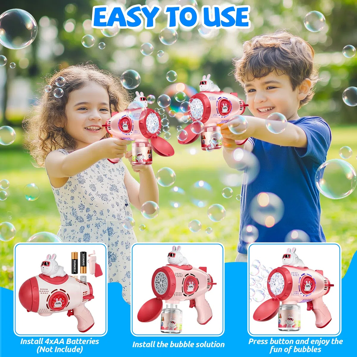 Pistola Bolle di Sapone, Macchina per Bolle Automatica per Bambini, 10000+ Bolle al Minuto, Giocattolo Pistola per Bolle Ricaricabile per Matrimonio, Compleanno, Festa, Pasqua (Rose)