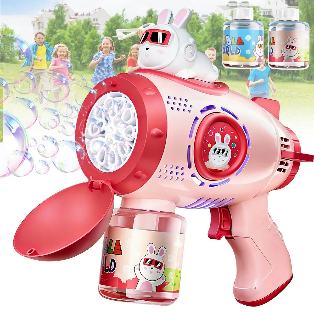 Pistola Bolle di Sapone, Macchina per Bolle Automatica per Bambini, 10000+ Bolle al Minuto, Giocattolo Pistola per Bolle Ricaricabile per Matrimonio, Compleanno, Festa, Pasqua (Rose)