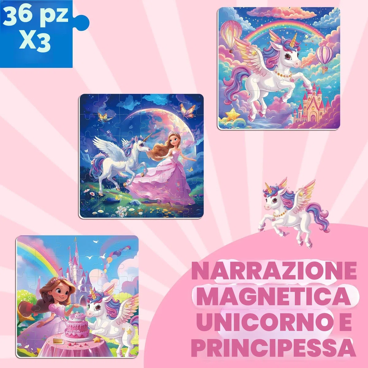 Unicorno Puzzle Magnetico Per Bambini,36pcs Puzzle Di Viaggio Per I Bambini Di Età 3-8,Ragazze Puzzle Bambini L'Intelligenza,Puzzle Per Bambini,Attività Aeroplaniche Per I Regali Di Compleanno