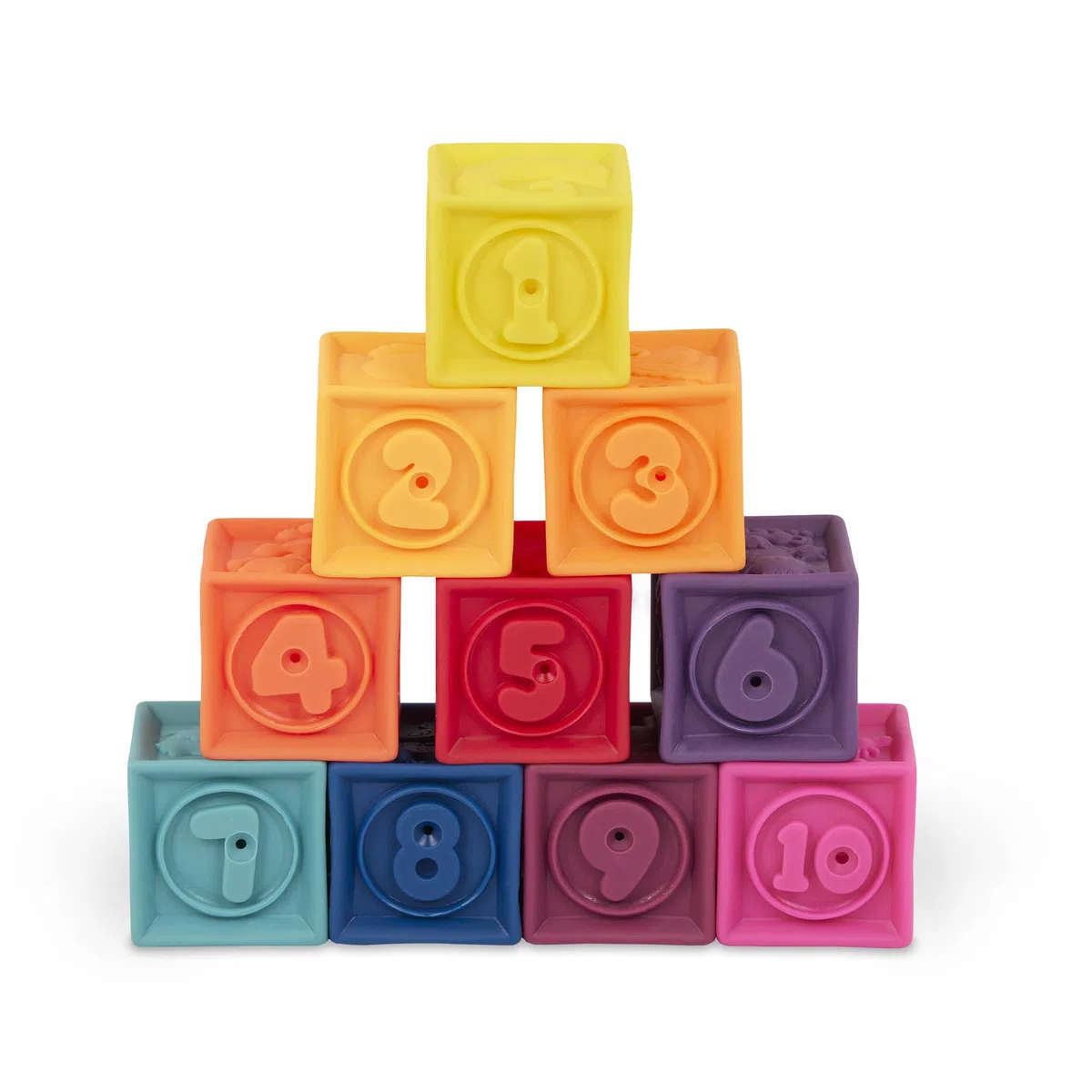 B. toys - Uno due spremute - Blocchi per bambini - Giocattolo da impilare e costruire per bambini - 10 blocchi morbidi ed educativi - Numeri, forme, colori, animali - 6 mesi +