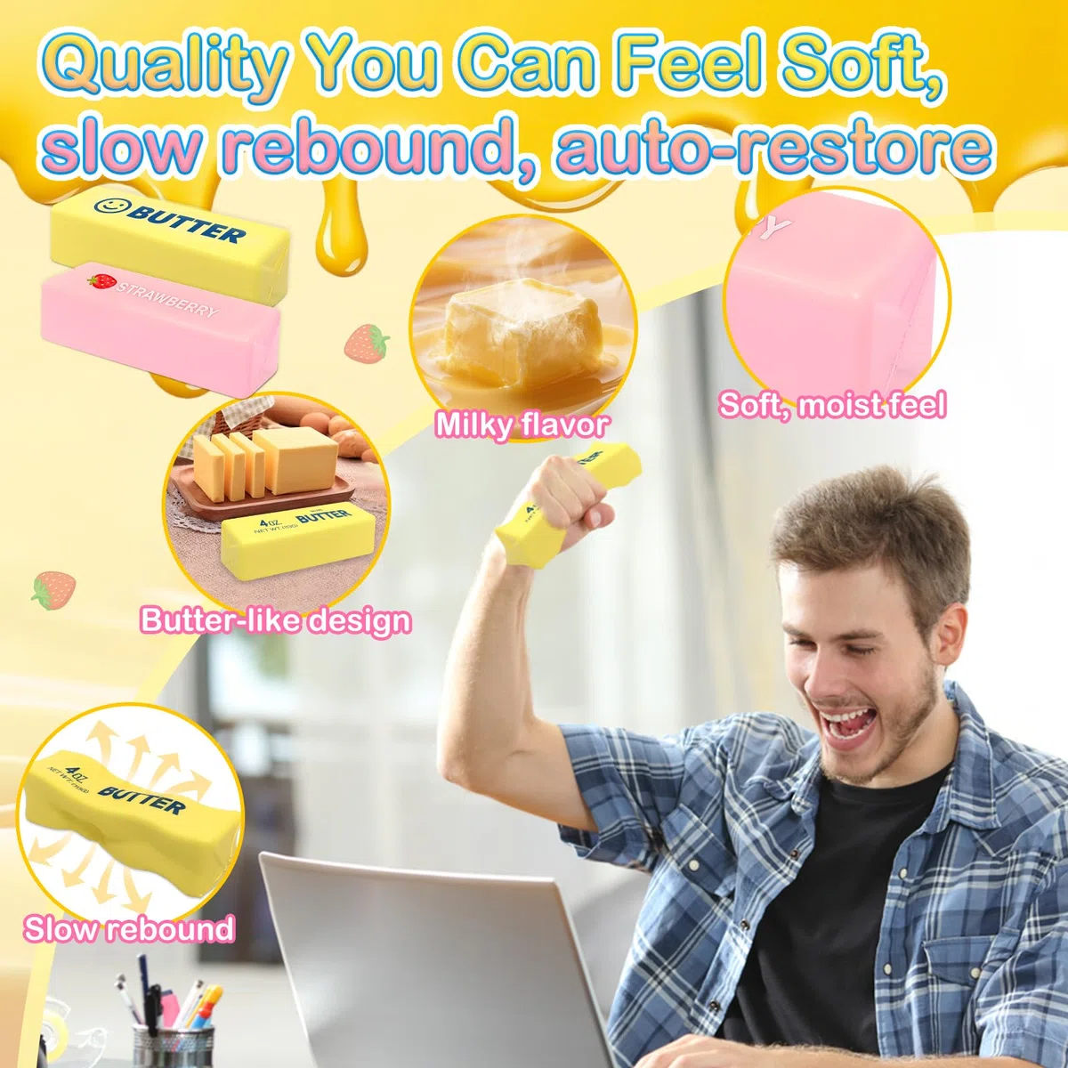 4 Pezzi Dumpling Squishy + Butter Squishy Set, Giocattolo Sensoriale con Contenitore per Il Vapore, Giocattolo Antistress per Alleviare adatto Bambini, Adulti, Ufficio, Casa