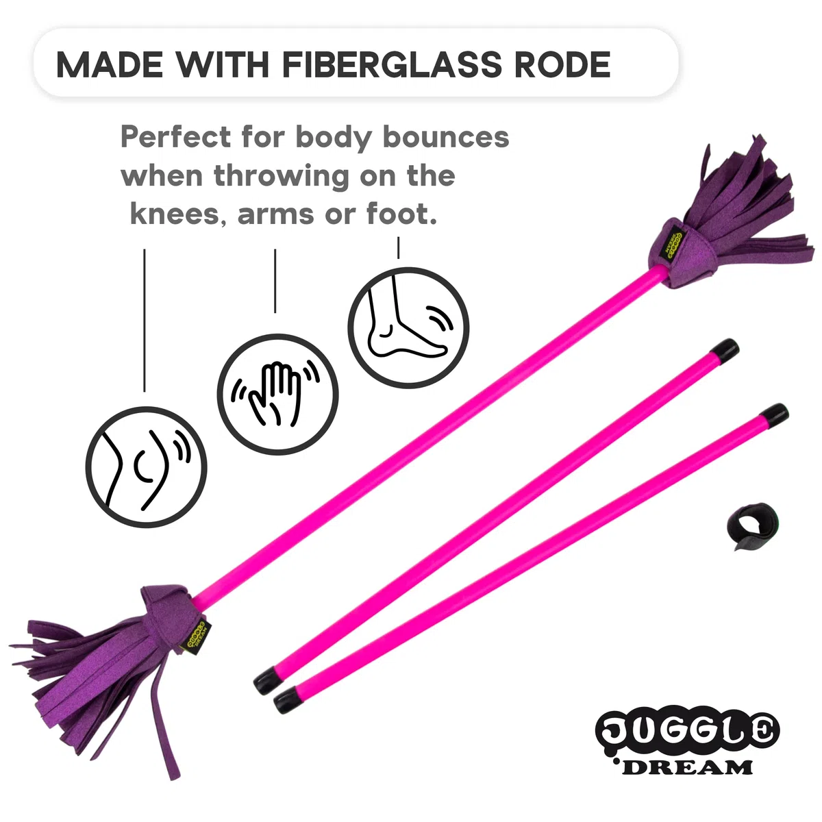Juggle Dream Neo Flowerstick Set incl. bastoncini da mano. Bastoncino in fibra di vetro, impugnatura in silicone, frange in pelle scamosciata. Jonglier Flower Stick (rosa/viola)
