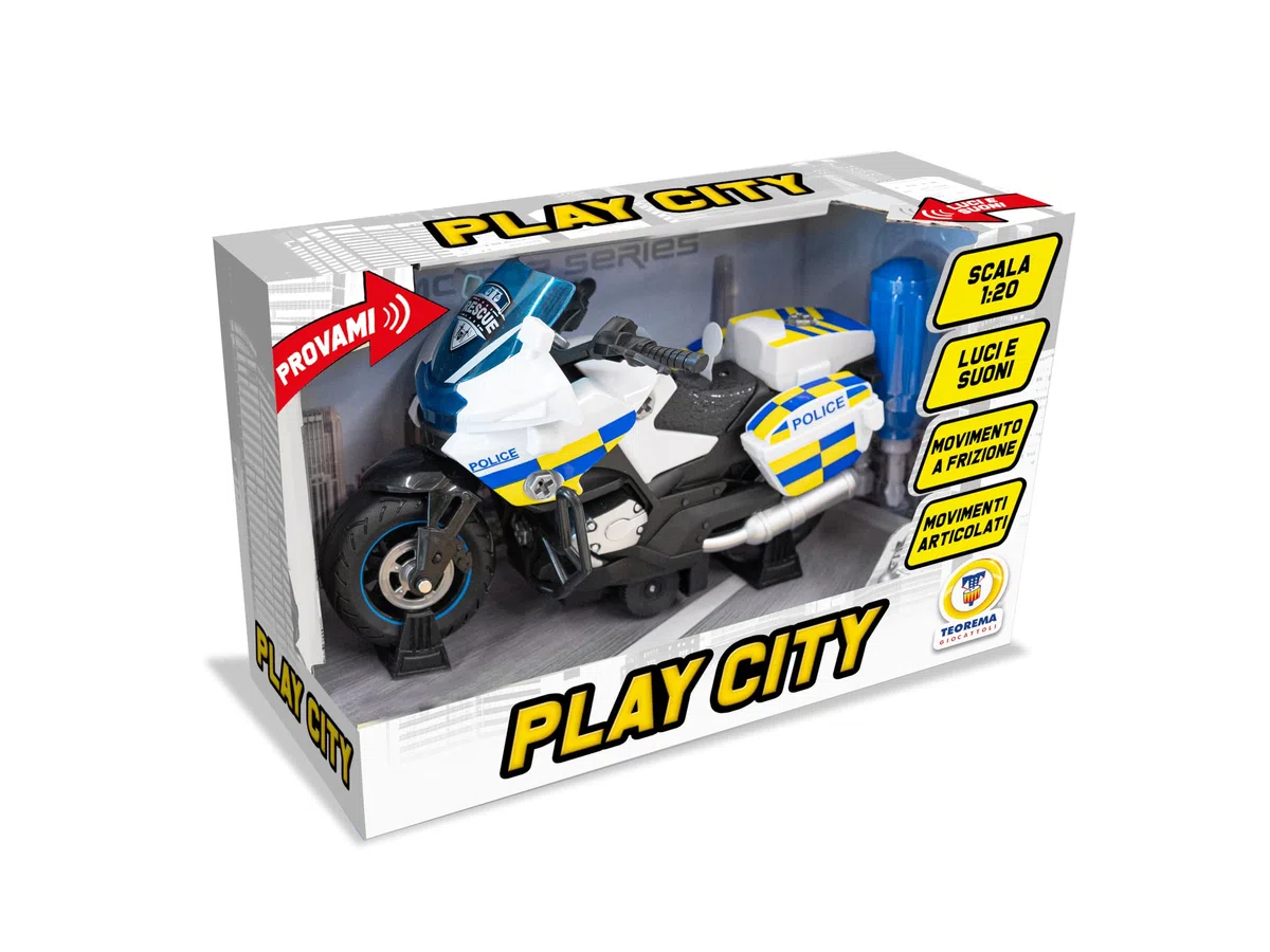 Teorema PLAY CITY Moto Smonta Rimonta per Bambini, Polizia e Vigili del Fuoco, con Luci e Suoni, Movimento a Frizione, Scala 1:20, Con Cacciavite per Bambini, Livrea Assortita