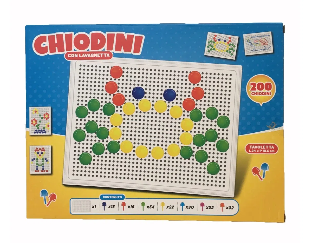 Gioco Chiodini per Bambini 200 pezzi Gioco in Valigetta 200 Chiodini Grandi Piccoli Medi Confezione Completa Giochi Mosaico Chiodinii Bottoni per Bambini 200 pezzi Giocattolo Puzzle Educativo