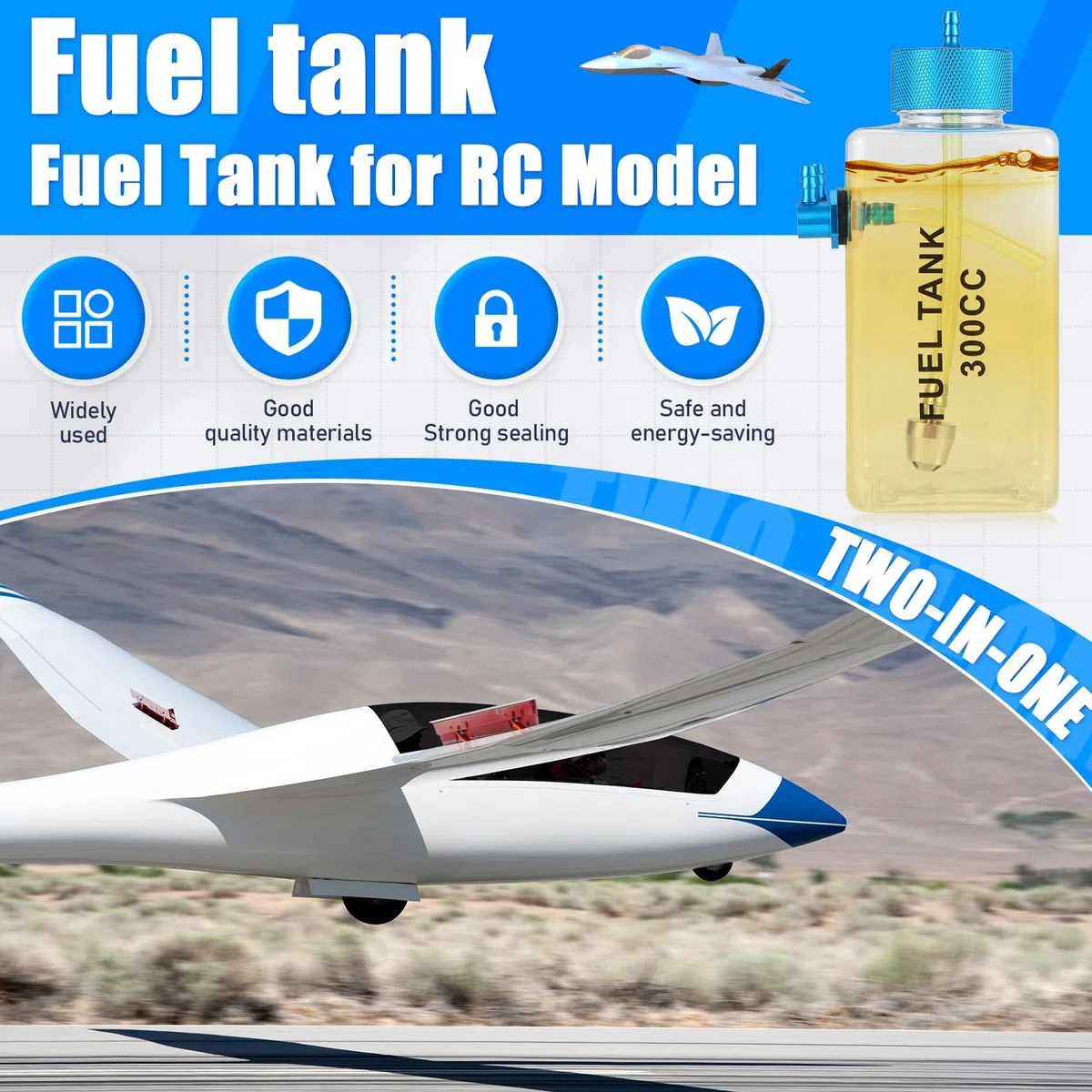 Serbatoio carburante benzina trasparente bottiglia di plastica 300CC CNC per RC Gas e Nitro aereo