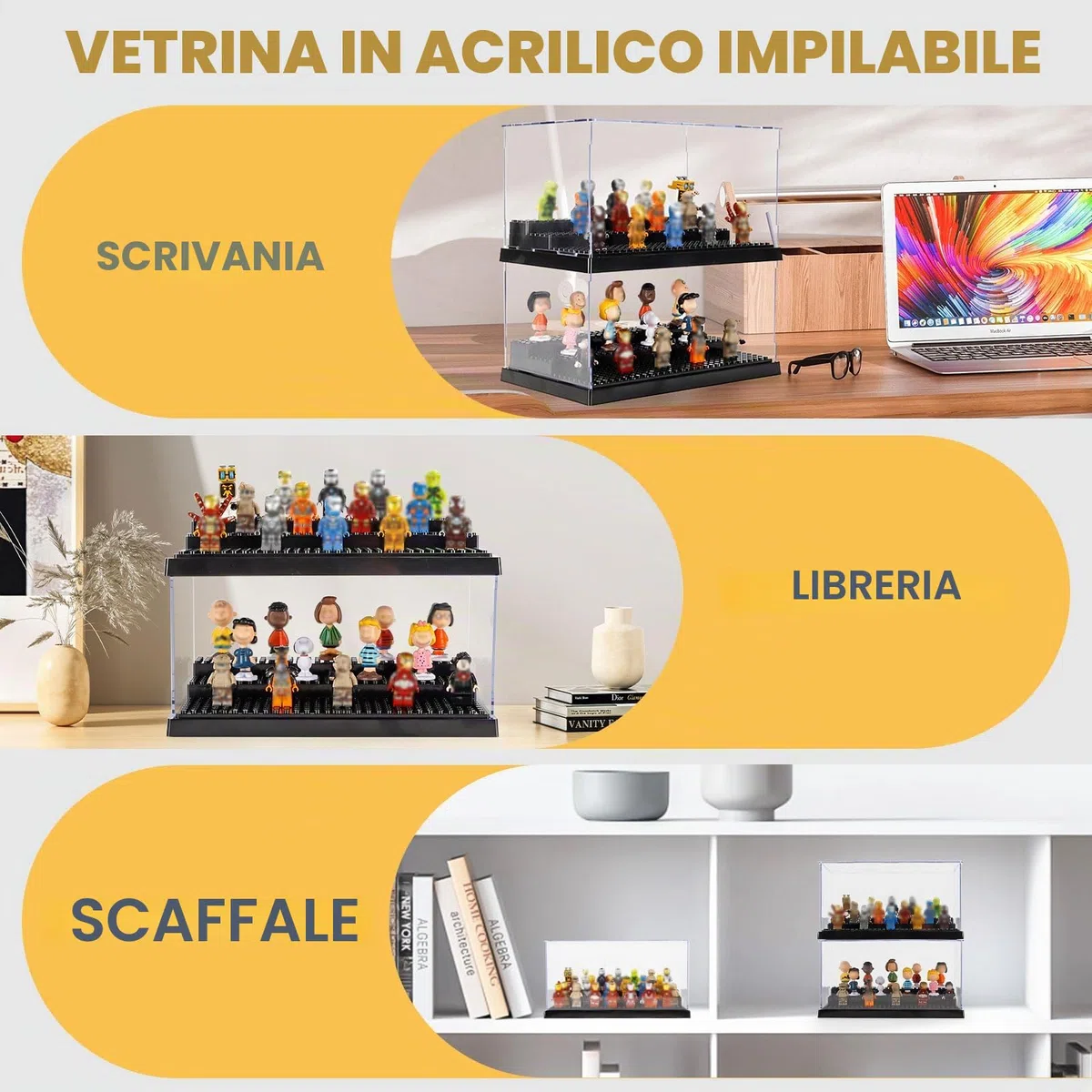 Minifigures Vetrina Espositiva per Lego Contenitore Acrilico Vetrinetta Collezionismo Modellismo Antipolvere Modellini Auto Scatola Plexiglass Trasparente Personaggi Minix Collectible Figurines Porta