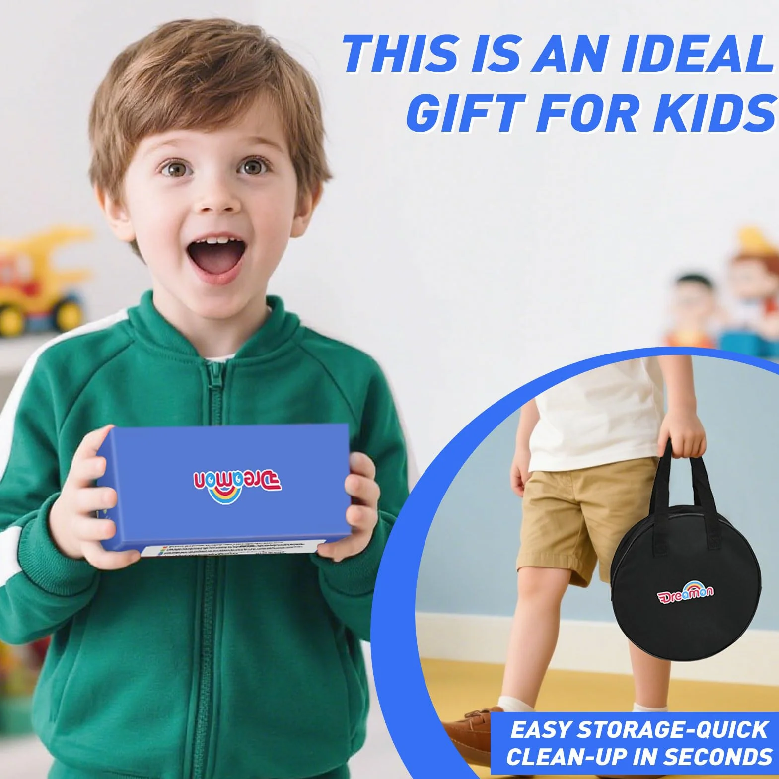 Dreamon Piste Macchinine per Bambini 3 4 5 6 7 Anni 5 Metri Pista Flessibile Macchinine con 4 Macchinine 2 Rampe 1 Borsa Portaoggetti 4 Ventose Regalo per Bambino e Bambine