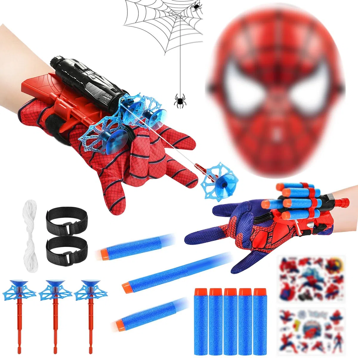 Set di 2 Guanti per Bambino,Guanti Maschera Spara Ragnatele Launcher Set,Giocattolo da Polso Web Launcher Toy,Giochi Bambino 5-10 Anni (A)