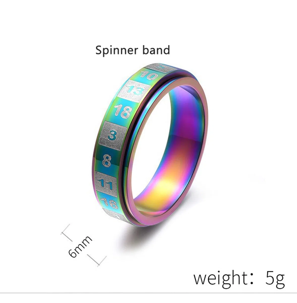 Anelli da Uomo, Numeri Girevole Anti Stress Fidget Spinner Ring Colorato/Nero