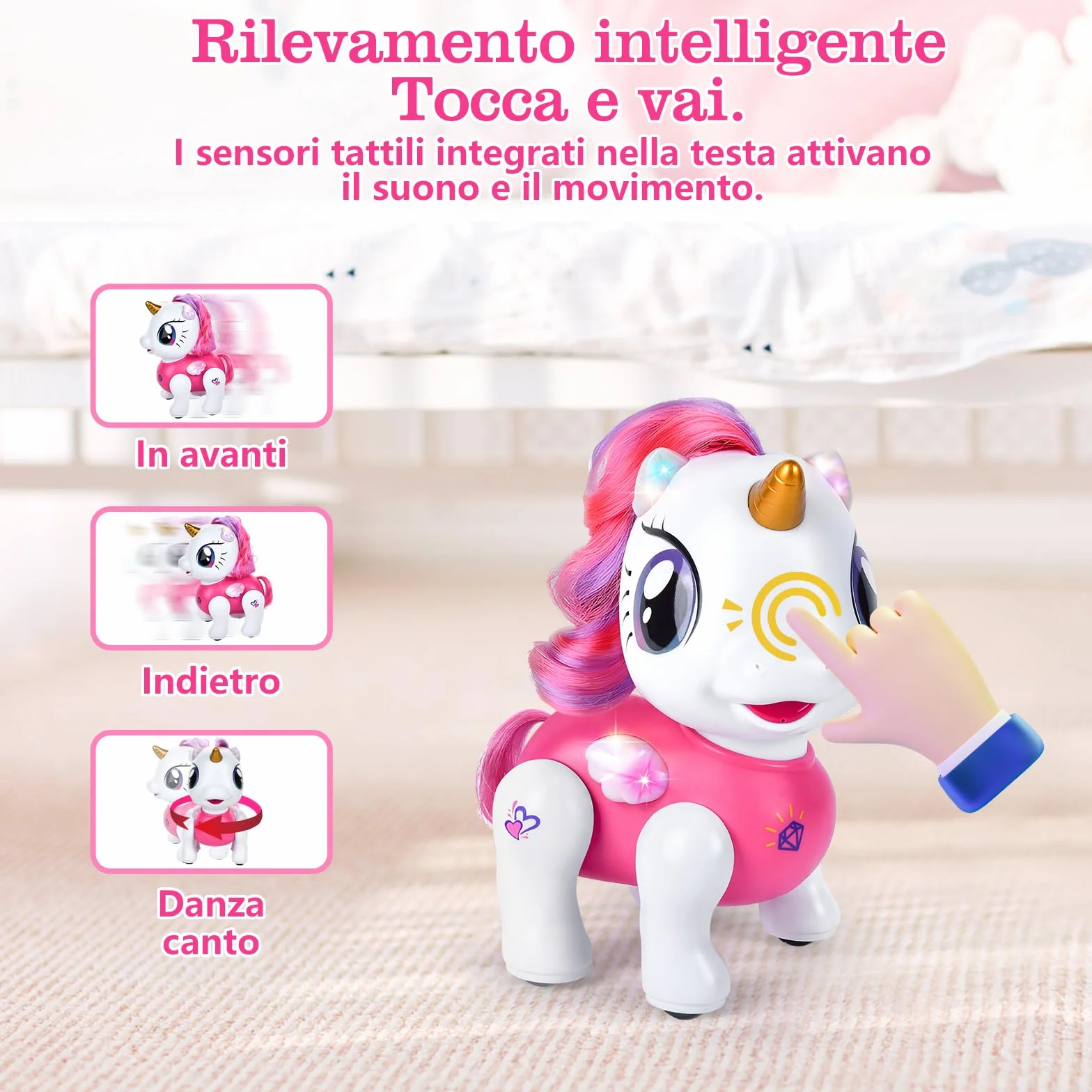 Joellfuner Unicorno Robot Giocattolo, Unicorno Bambina Regalo con Telecomandato, Robot Interattivo Touch Programmabile Danzante Musica Funzioni, Regalo per Bambini