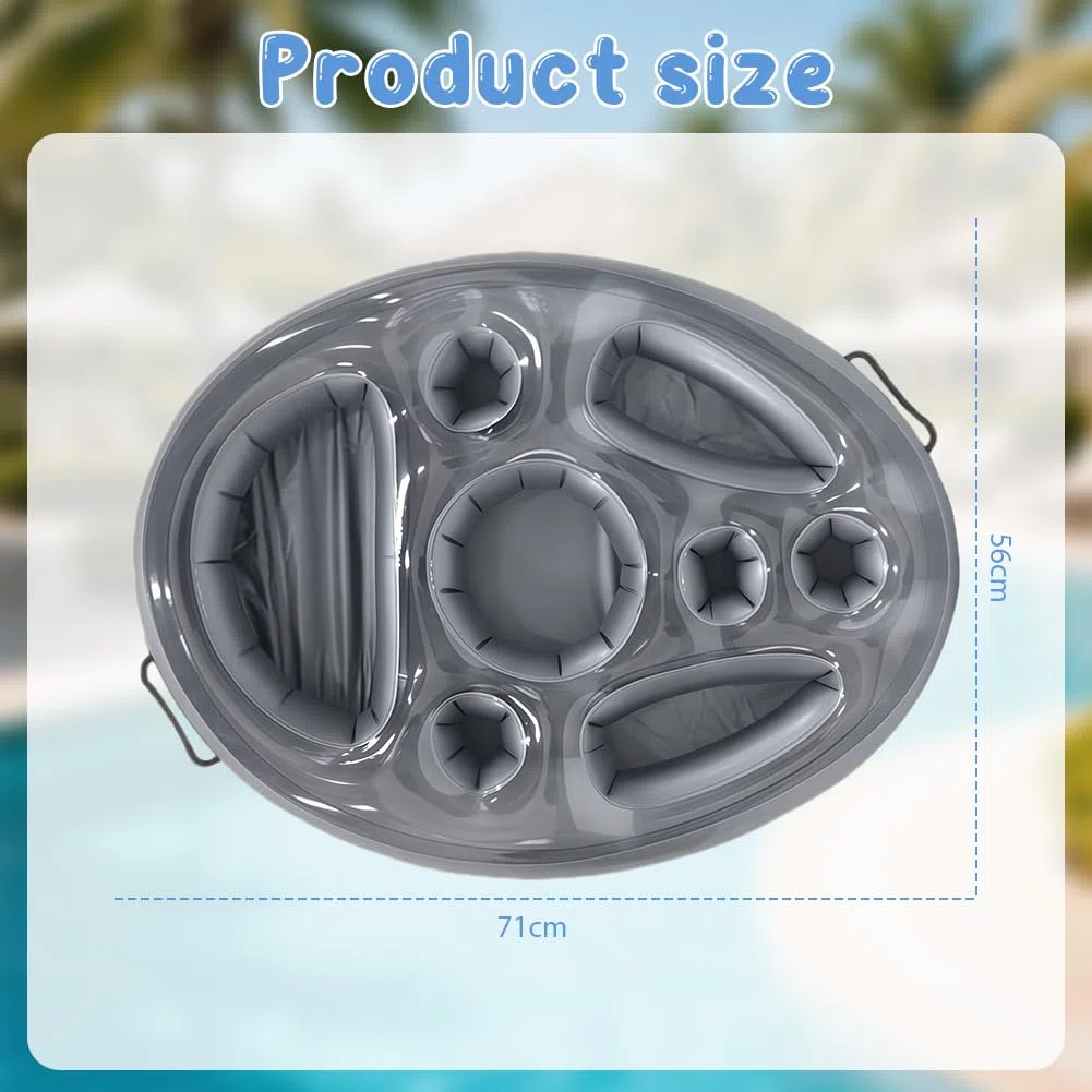 Portabibite Gonfiabile Portabevande 2-in-1, Vassoio Gonfiabile Per Piscina, Vassoio per Cibo Galleggiante per Piscina con 8 Fori, Scaffali Galleggianti di Bevande Alle Feste Estive in Piscina