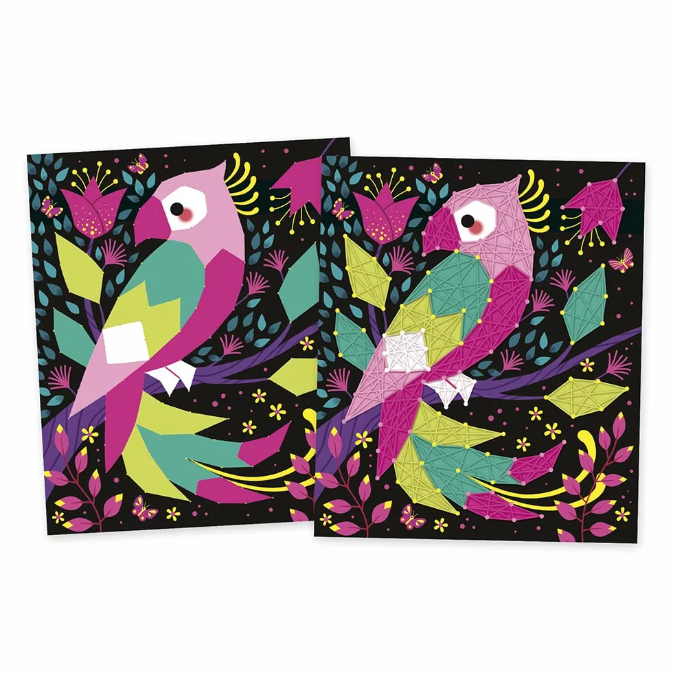 Janod - Kit Fili Tesi - Animali della Giungla - Les Ateliers Déco - Attività Creative per Bambini - 2 Quadretti da Realizzare - Capacità Fino-Motorie e Concentrazione - Dagli 8 Anni, J07970