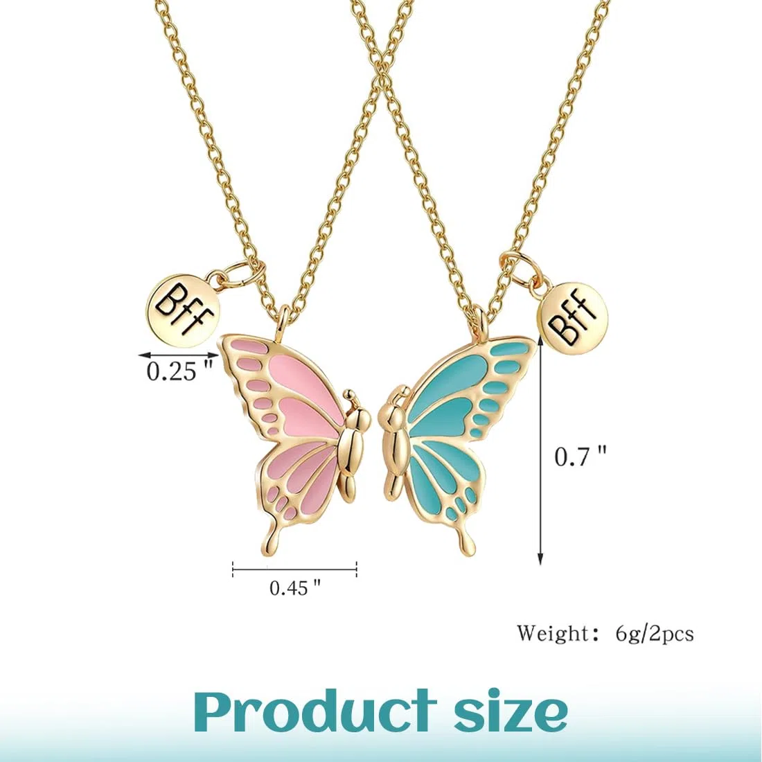 2 Collane dell'Amicizia Set per Donne Ragazze BFF con Ciondolo e 2 Braccialetti, Gioielli Farfalla Personalizzati, Regali per Amici, collana bambina, collana amicizia, amicizia, oro