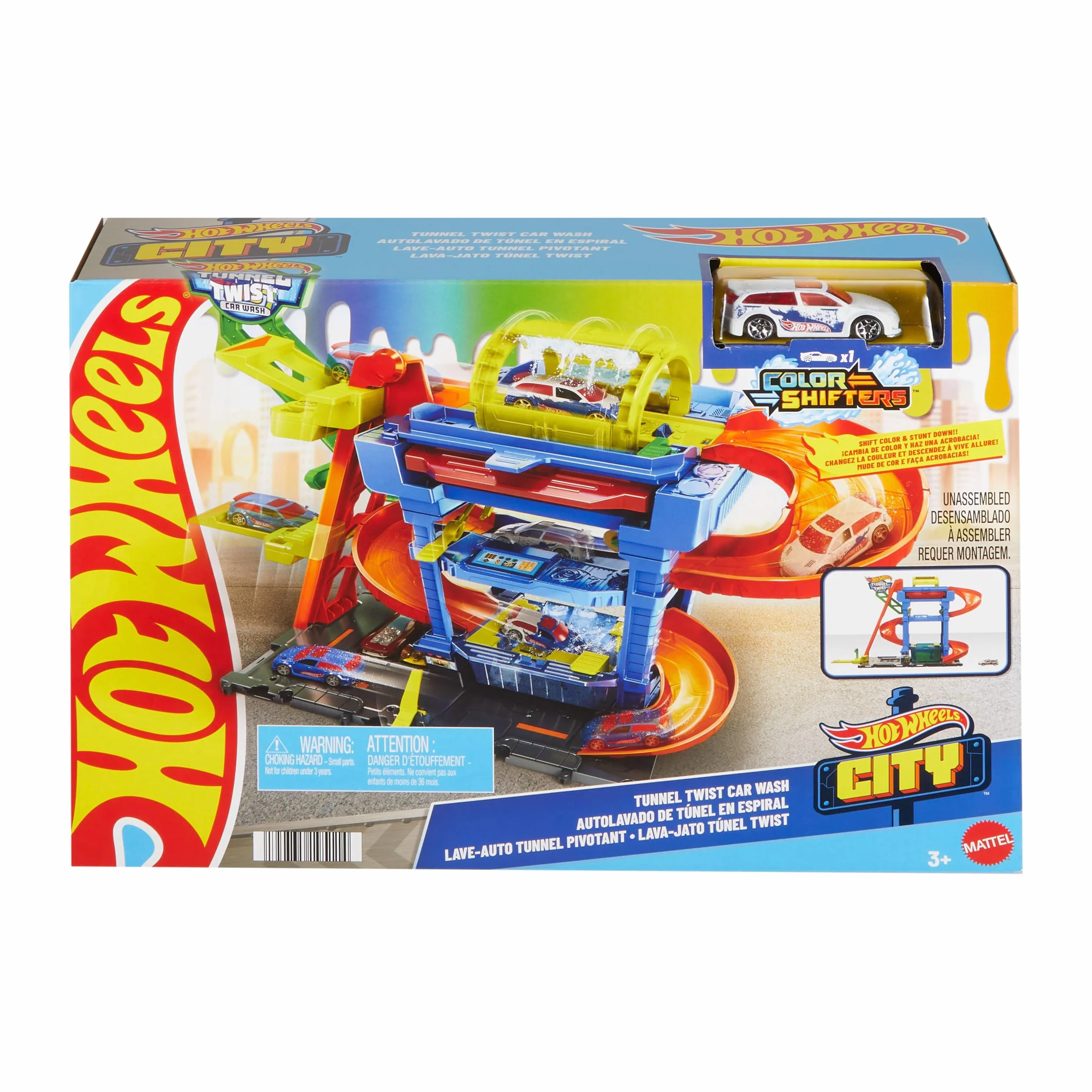 Hot Wheels 'Let's Race' Netflix - Autolavaggio con Tunnel, playset con pista e tunnel che spruzza acqua, include 1 veicolo in scala 1:64 cambia-colore in acqua calda e fredda, 3+ anni, HTN80
