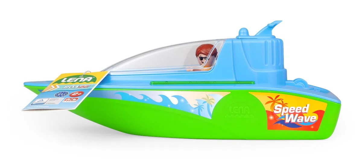 LENA - BOAZZ barca sportiva 36 cm, barca giocattolo adatta per interni ed esterni, per bambini a partire dai 2 anni, cabina apribile, due posti a sedere più figura di gioco