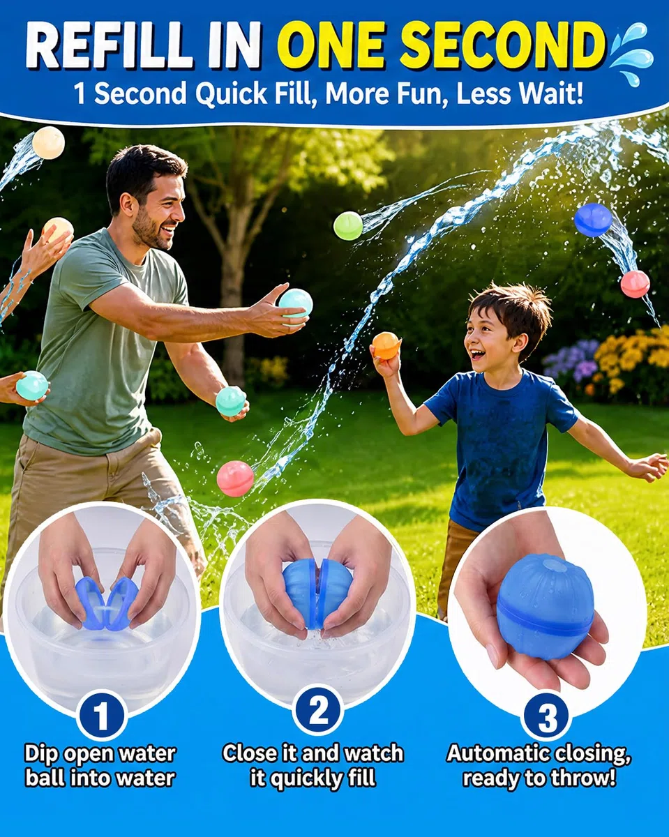 Palloncini Acqua in Silicone Riutilizzabili, 12 Pezzi, Riempimento Rapido Autosigillante, Senza Magneti, per Bambini e Adulti, Piscina Spiaggia Giardino