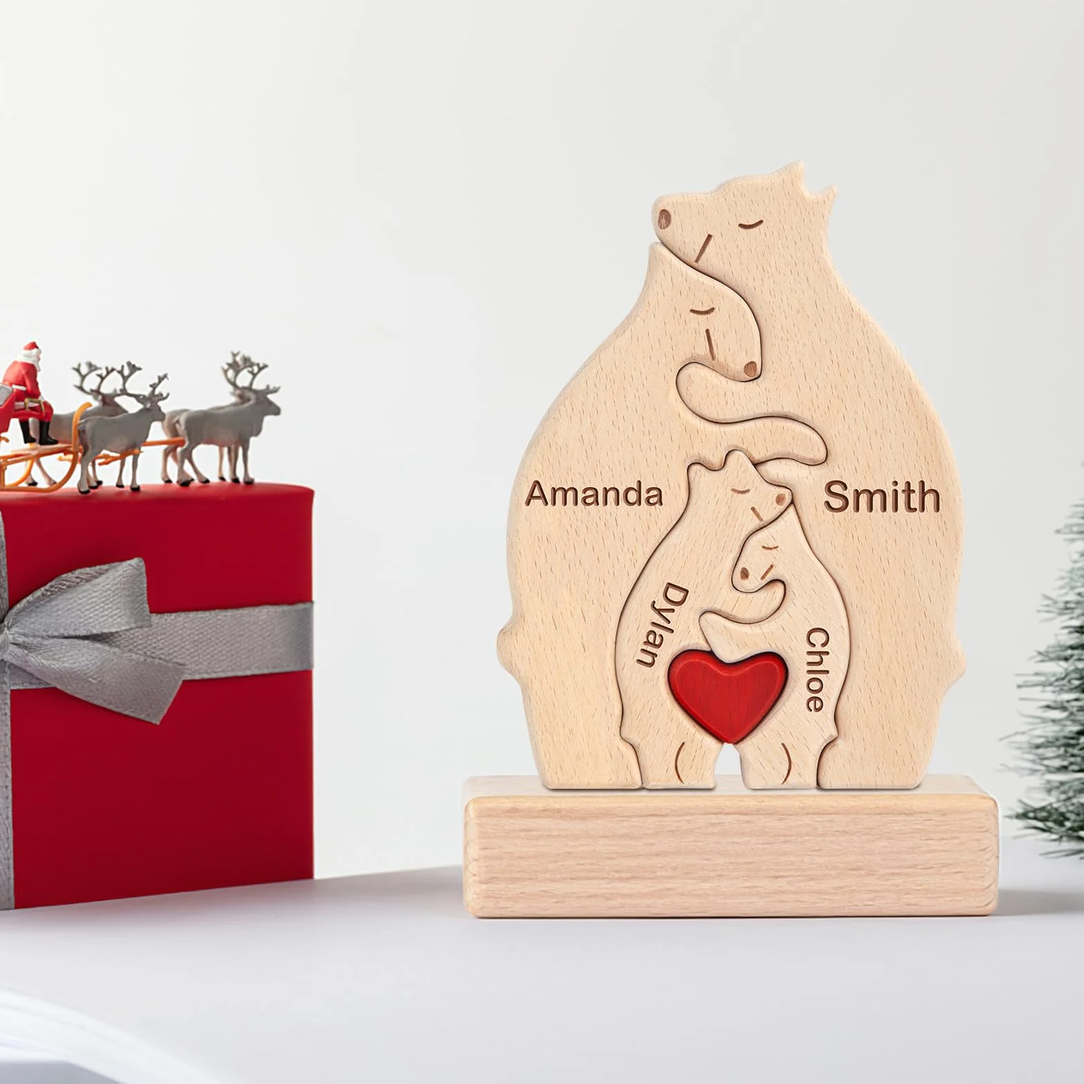 Puzzle Personalizzato con Famiglia di Orsi in Legno con 2-10 nomi, We are One Animali Sculture Artistico, Decorativo per la Casa Regalo per Natale, Compleanno, Anniversario Festa Della Mamma e Papà