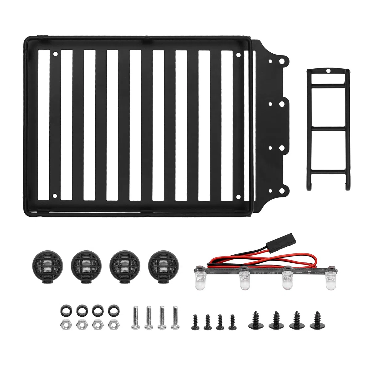 INJORA Portapacchi Auto RC con Portabagagli, Luci LED e Scala per Carrozzeria TRX4M Bronco Defender 1/18 RC Crawler Car Upgrade