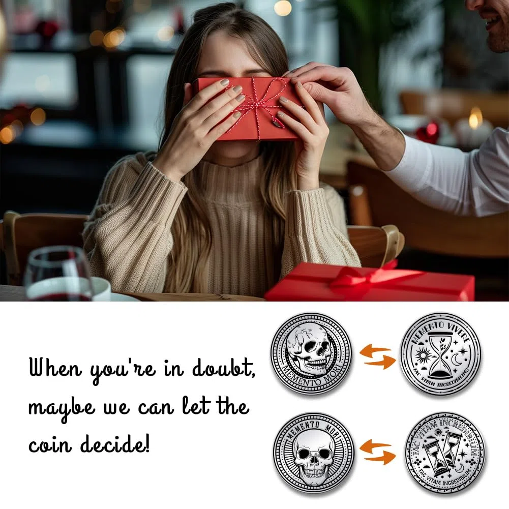 UNICRAFTALE Memento Mori Monete, clessidra, teschio, monete sfida, medaglioni, medaglioni per lo stoicismo quotidiano, meditazione, stoicismo, regali