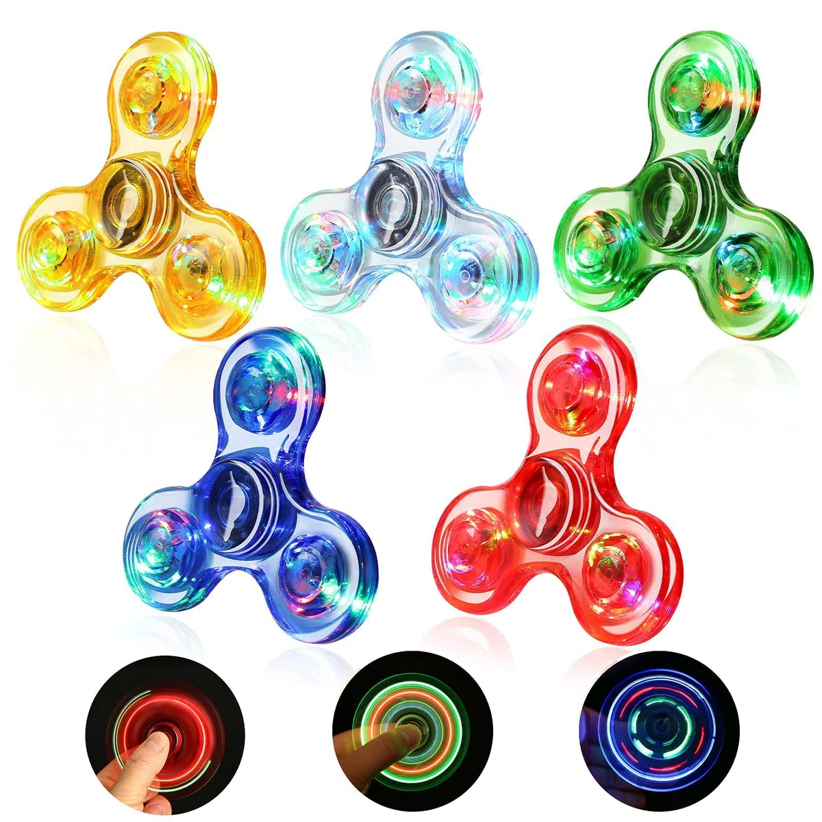 SCIONE 5 Confezioni Fidget Spinners, Pacchetti Cristallo Hand Fidget per Regali di Pasqua Giocattoli Fidget per Bambini-LED a Dita Fidget Spinner-ADHD Gioco per l'Ansia Riduttore di Sollievo di Stress