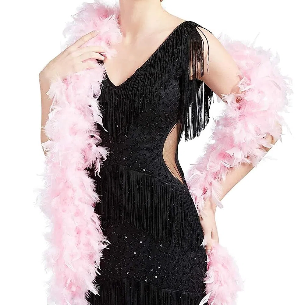 Tacchino Boa di Piume, Sciarpa di Piume da Donna Accessorio per Costumi con Occhiali da Sole Senza Cornice a Forma di Cuore per Cosplay, Carnevale, Festa a Tema(200CM, Rosa)