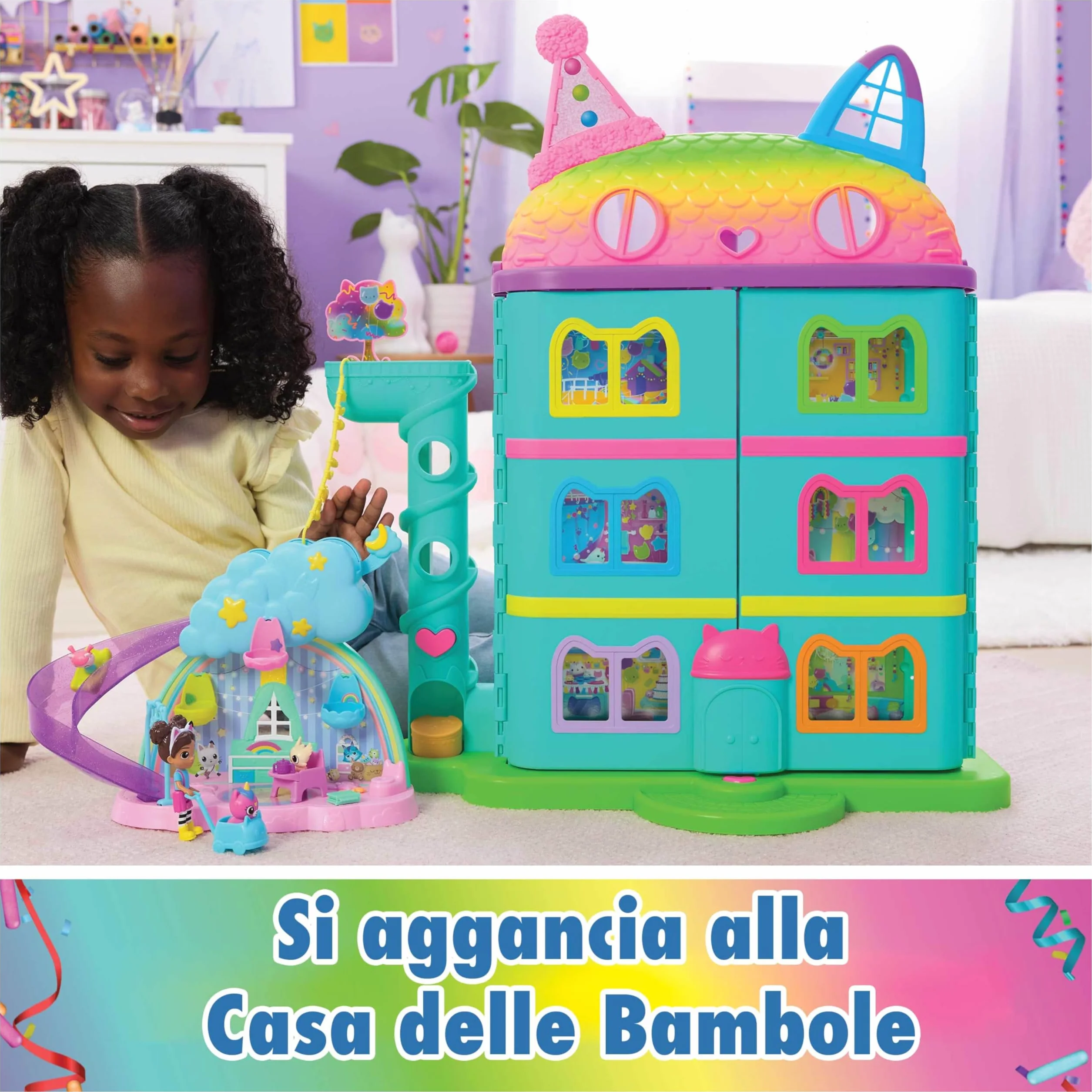 Gabby's Dollhouse, Stanza dei Giochi dell'Asilo Gatto-Orecchio, Set di Gioco da 17 Pezzi con 4 Personaggi e Mobili per la Casa delle Bambole, Giocattoli per Bambine e Bambini, 3+ Anni