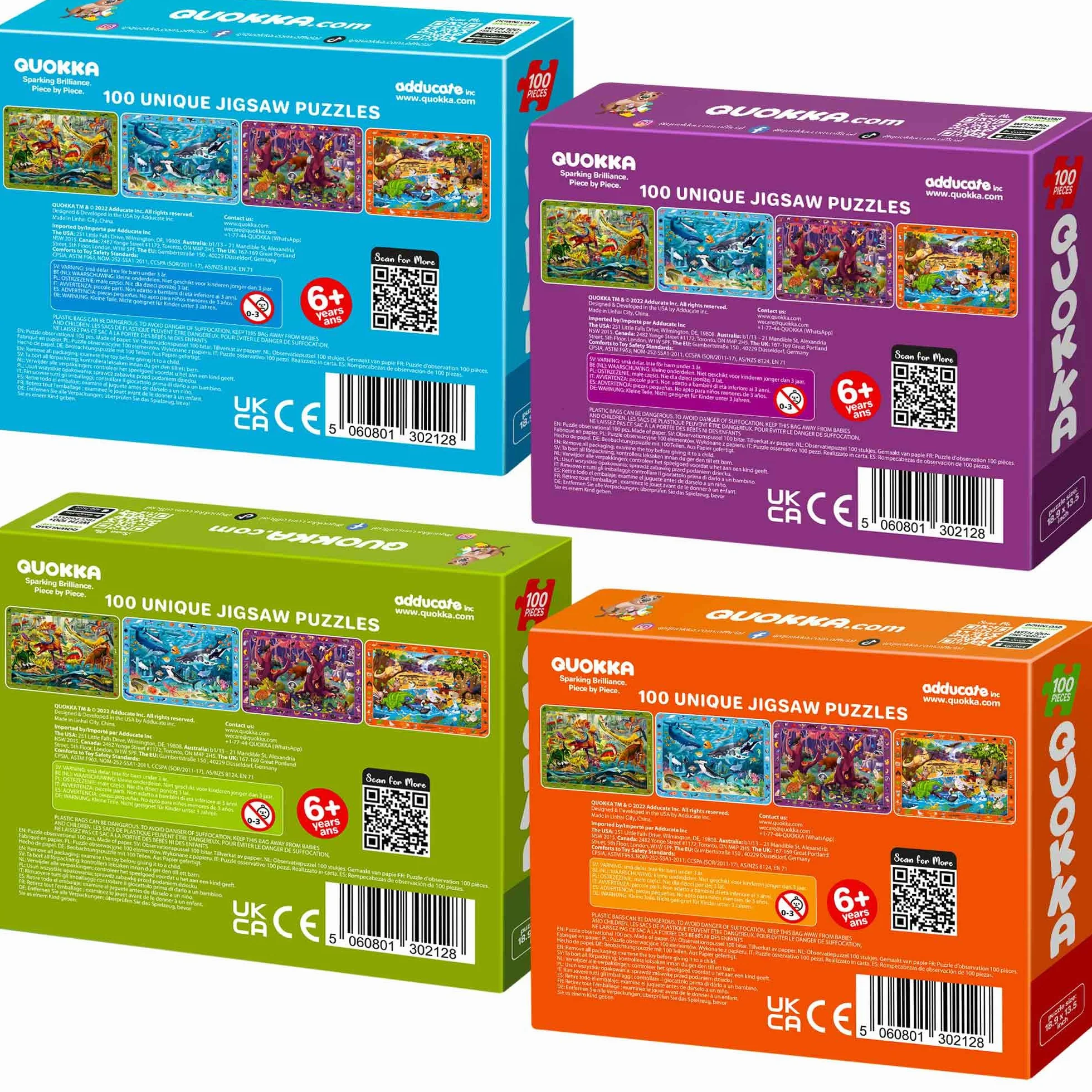 Puzzle da 100 Pezzi per Bambini 3 4 5 Anni - Set di 3 Puzzle da Pavimento Giganti - Impara Animali e Insetti della Foresta Oceanica - Giocattoli Educativi per Ragazzi e Ragazze dai 6 ai 7 Anni