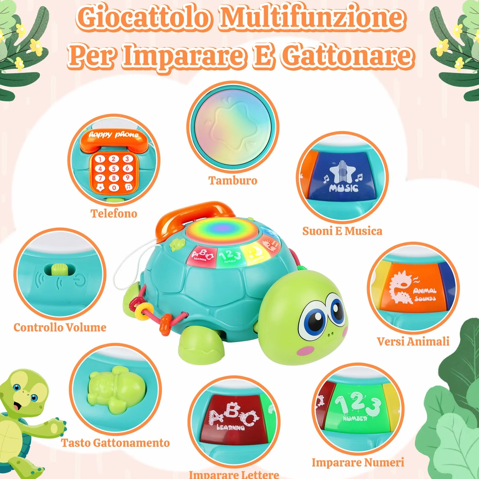 Herenear Gioco per Gattonare Neonato, Giochi Musicali per Bambini 1 Anno, Gioco con Musica e Luci, Tummy Time, Giochi per Neonati, Compleanno e Natale per Neonati