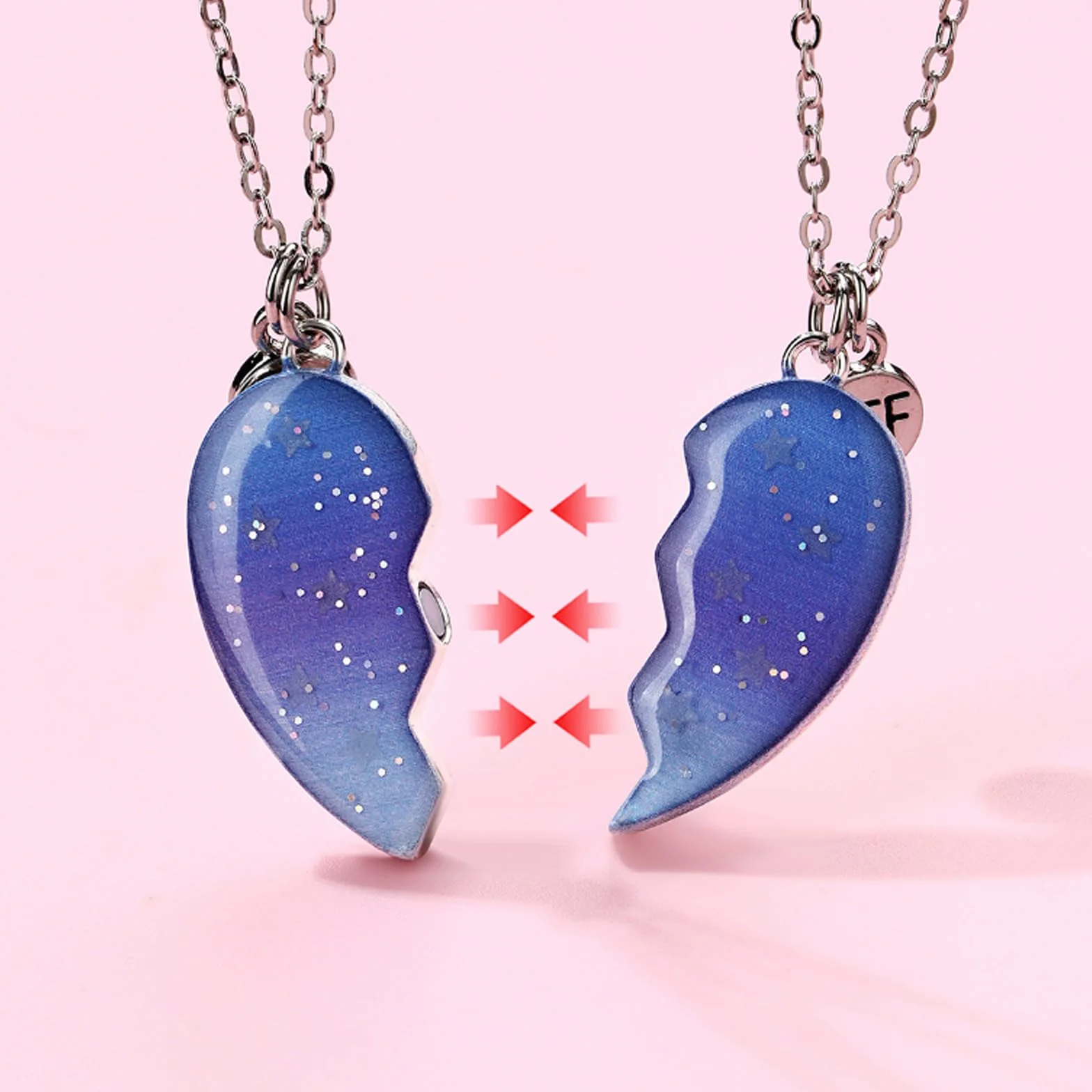 2PCS Collane Notte Stellata Magnetiche Uniche BFF, Collane a Catena con Ciondolo Cuore Best Friends con Luminoso, Collana Incandescente, Amicizia Gioielli Regali per Donne Ragazze Amici Sorelle Madre