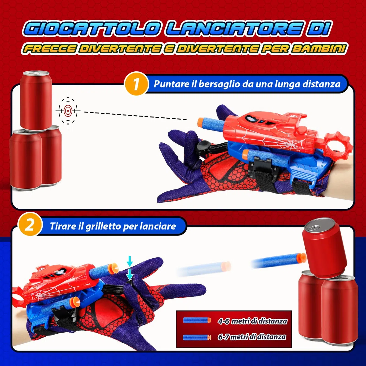 Braxel Giochi Bambini 5-10 Anni, Spara Ragnatele Giocattolo Regalo Bambino 5-10 Anni Maschio Set di 2 Guanti Giochi Bambino 5 6 7 8 9 10 Anni Regali Natale per Bambini