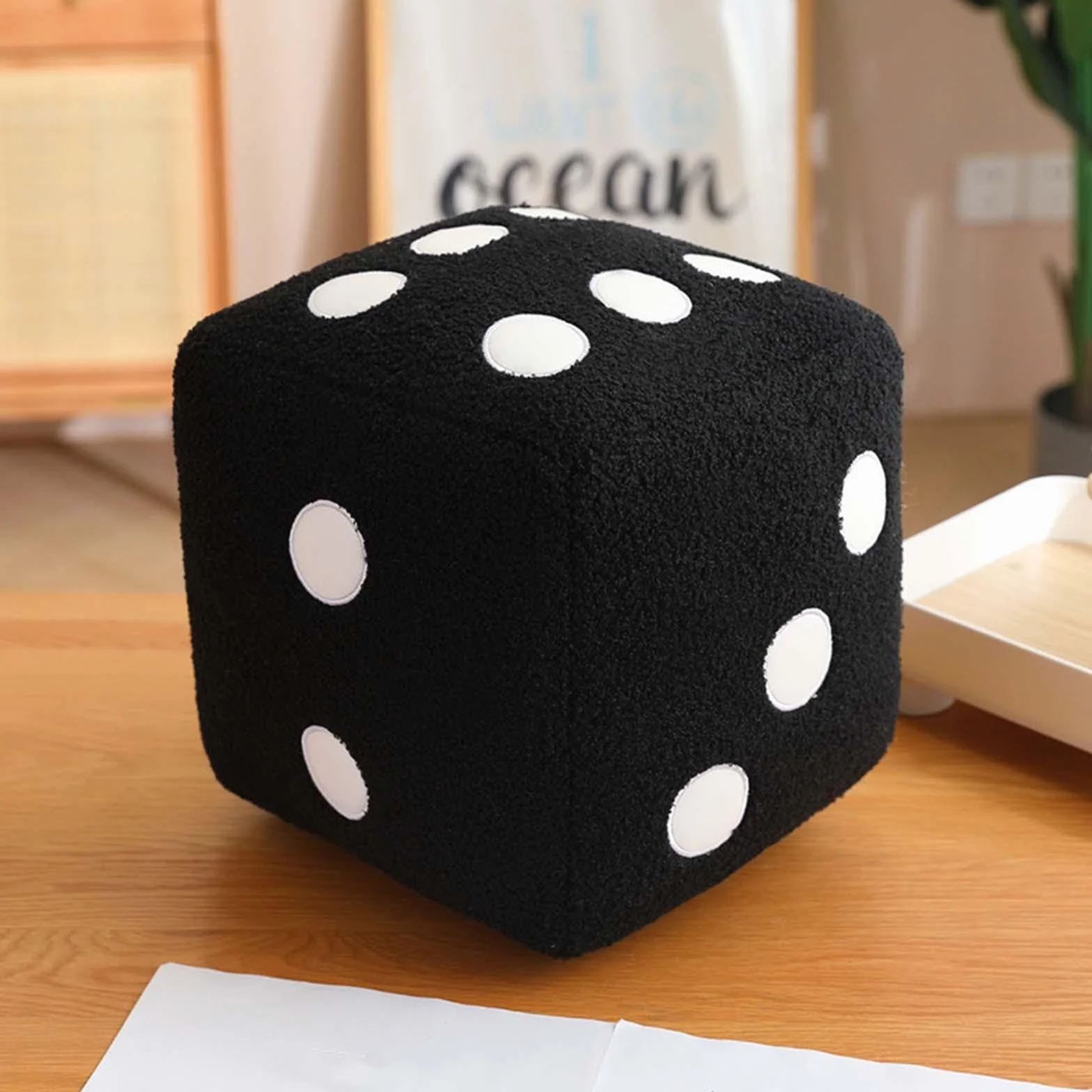 Dado DOT Peluche Morbido Cubo Schiuma Giocattolo Apprendimento Matematica Dado da Tavolo Jumbo 25cm Accessorio Insegnamento STEM Adatto per Bambini Gi, Nero