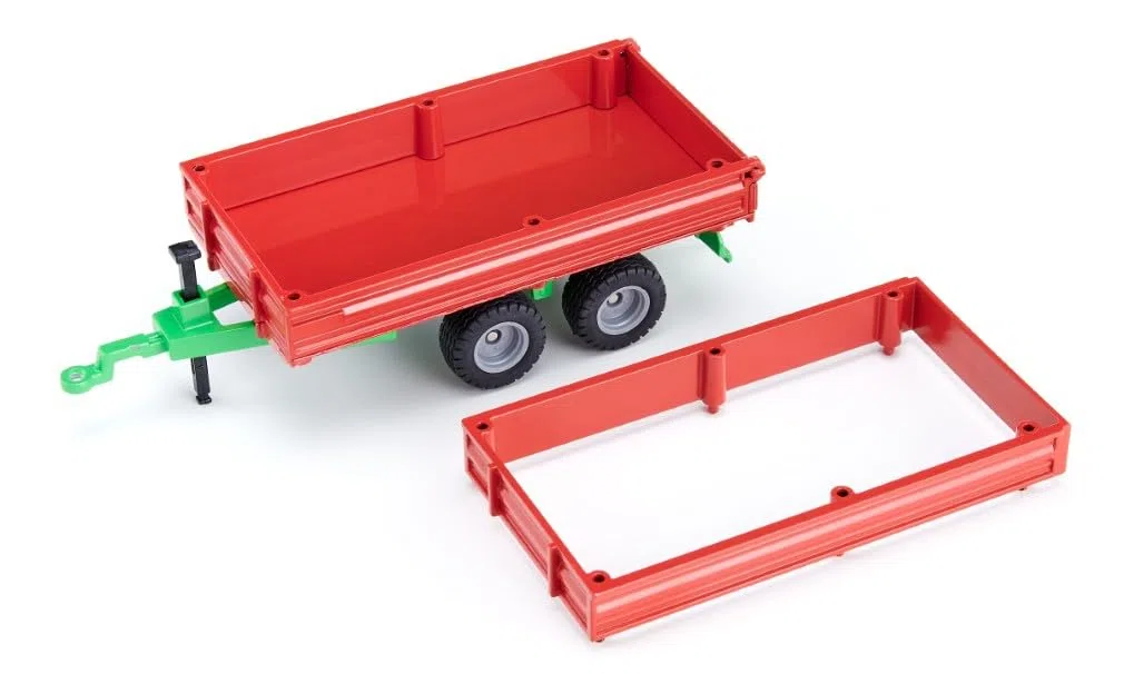 Siku 2881, rimorchio a doppio asse, 1:32, Metallo/Plastica, Rosso/Verde, Giocattolo per bambini, Pianale ribaltabile, Sponde laterali regolabili in altezza