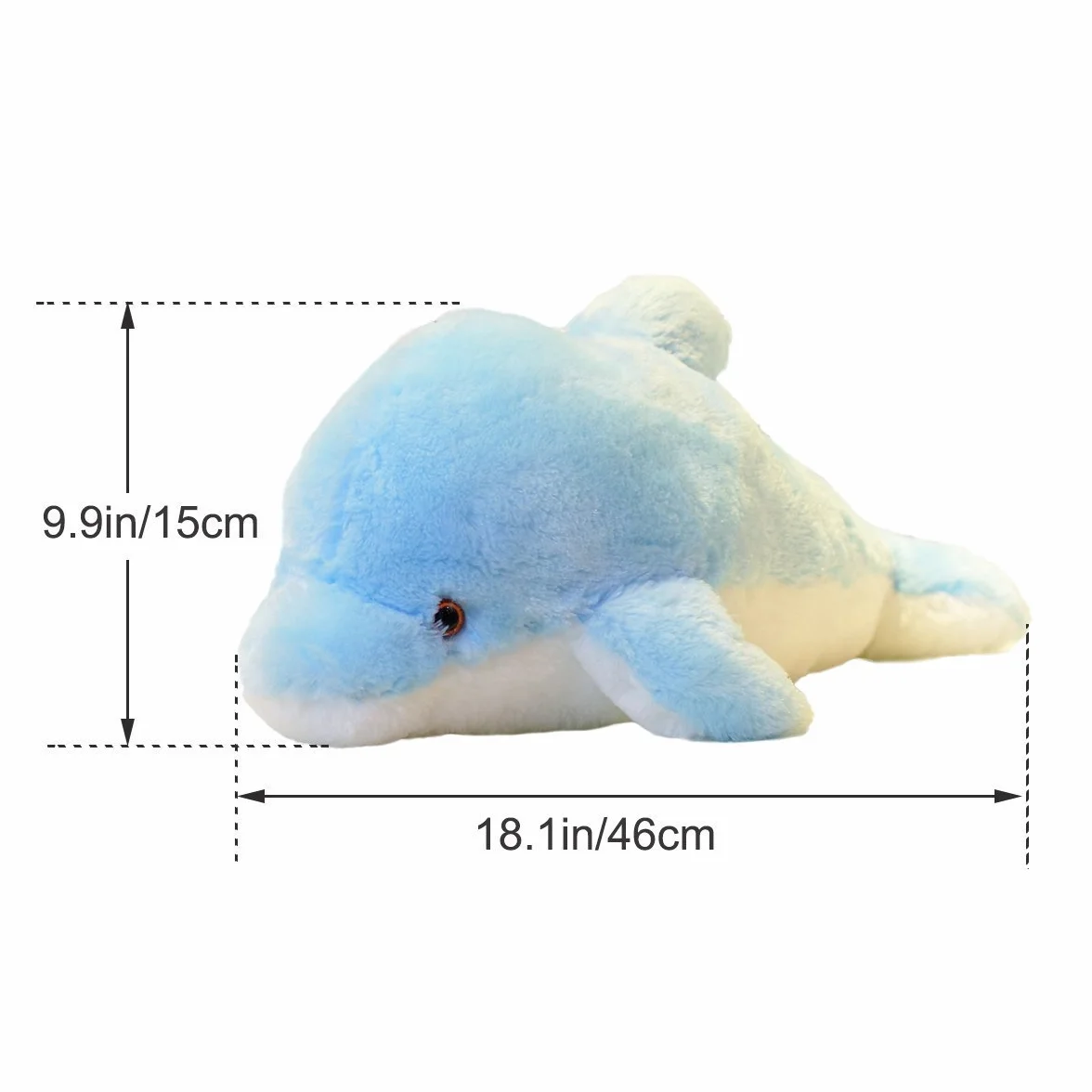 7 cambi di colore LED Lighten Giocattolo farcito con i delfini Cuscino peluche Luce notturna (Blu, 45cm)