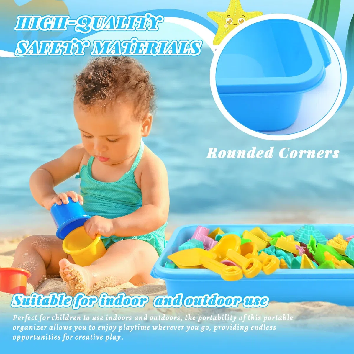 Sandbox con coperchio Sensory Bin con coperchio per bambini, vassoio in plastica, copertura per sandbox Sensory Sandbox contenitore per acqua, sabbia, perle e altro (verde e blu)
