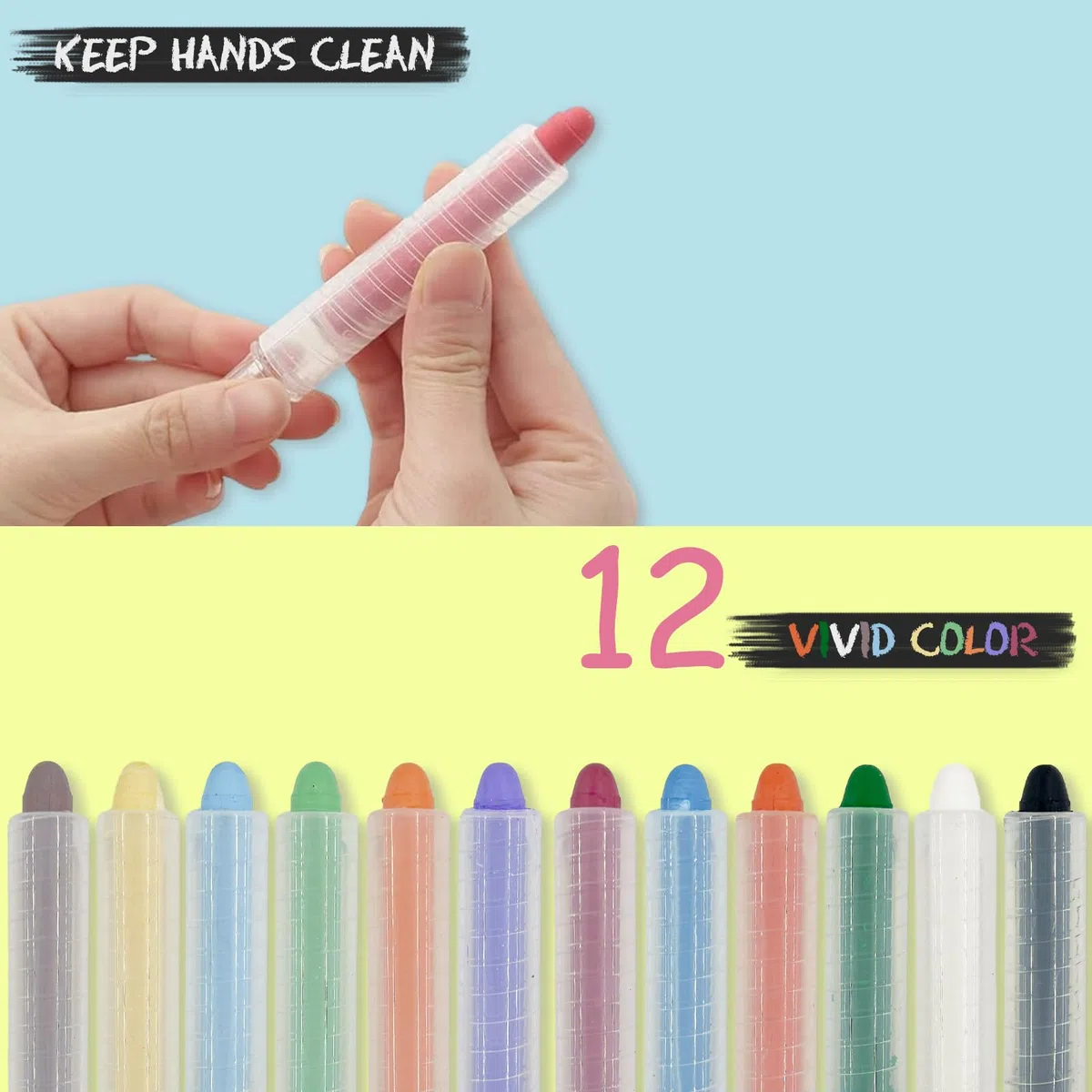 Tixlux 12 pezzi di gesso senza polvere per bambini, gessetti per bambini non tossici, gesso lavabile con supporto per lavagna, disegno, scrittura, gioco all'aperto