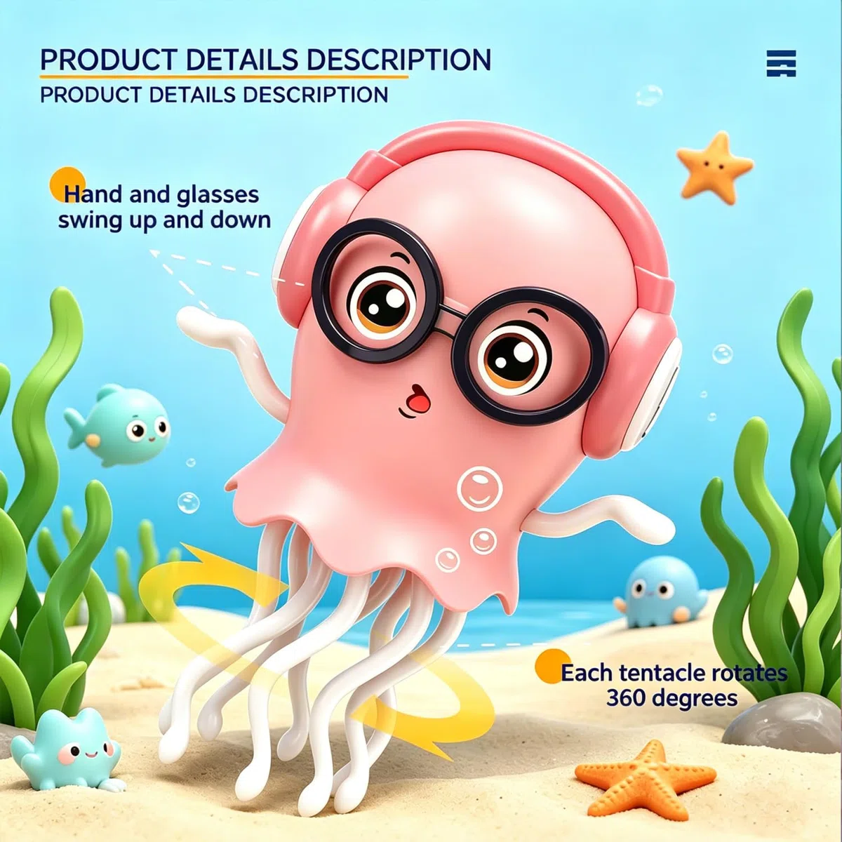 HUIZHOU Polpo Danzante Interattivo 3D con Musica e Luci LED Colorate, Movimento Intelligente, Giocattolo Educativo per Bambini 3+ Anni, Natale e Compleanno (Rosso)