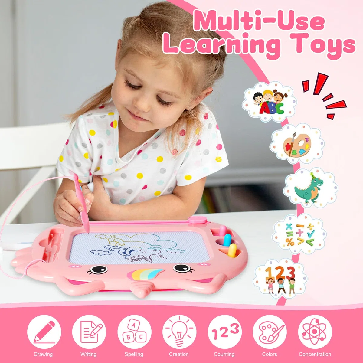 Lavagna Magnetica per Bambini, Tavoletta Grafica, Lavagnetta Cancellabile, Lavagna Magica, Magica Cancellabile Scrittura Tablet con Le Gambe, Giocattolo Educativo e Regalo
