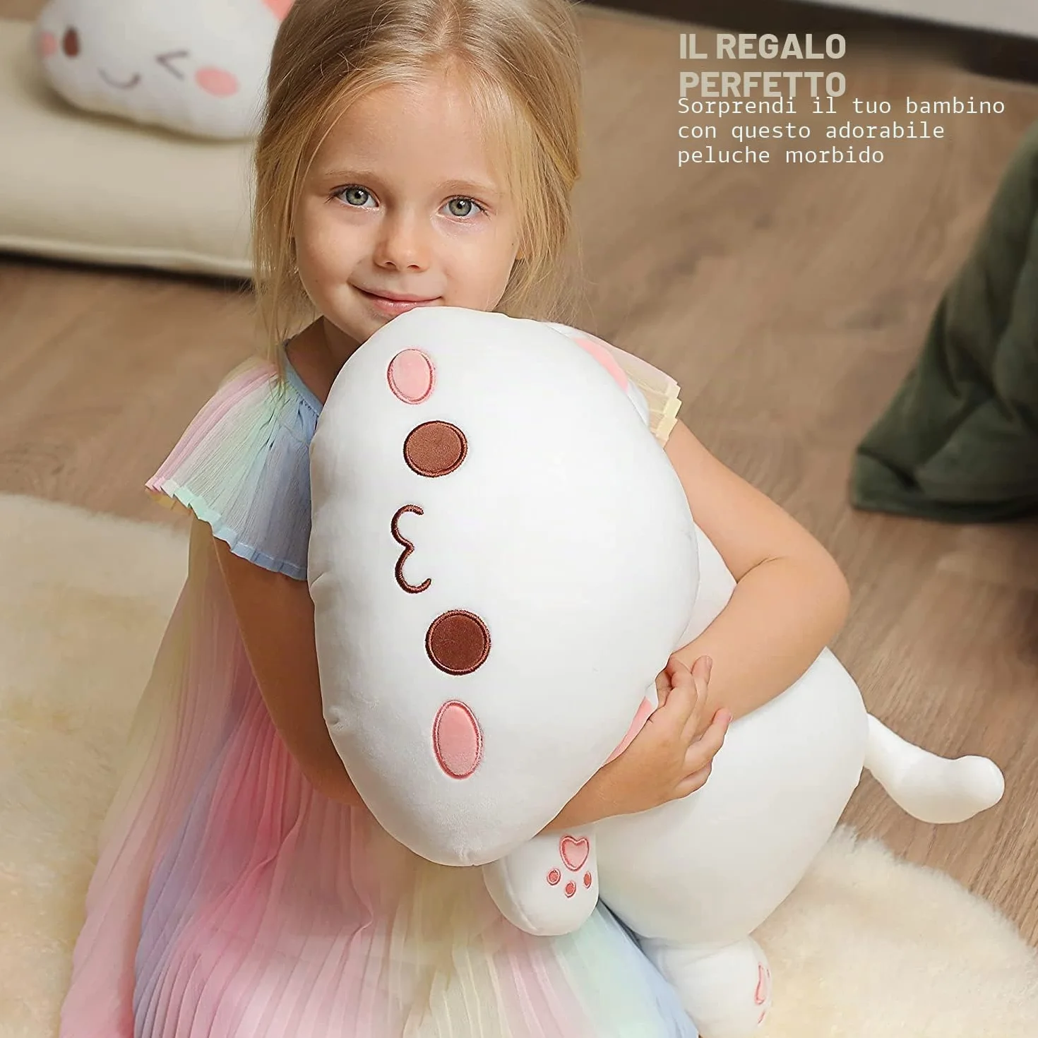 shownicer Peluche Gatto, Kawaii Giocattolo Morbido, Animali di Peluche Gattino, Bambola di Peluche Cuscino, Regalo per Bambini Ragazza 3+ Anni (Bianco, 50cm)