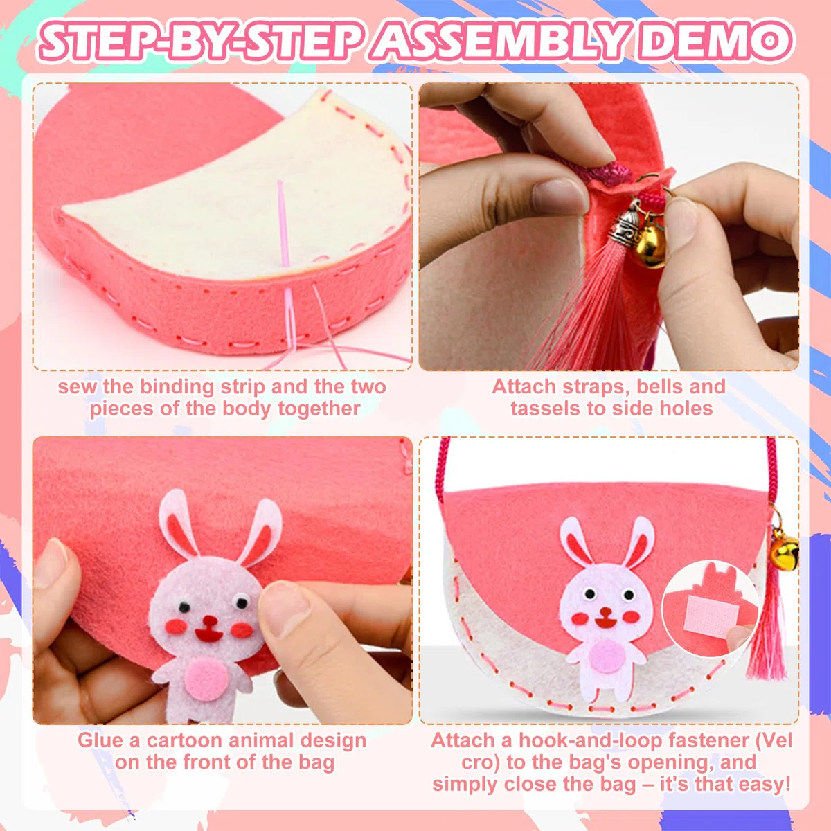 TECHEEL Set di 6 Borse da Cucito Fai da Te per Bambini - Kit Creativo Regalo