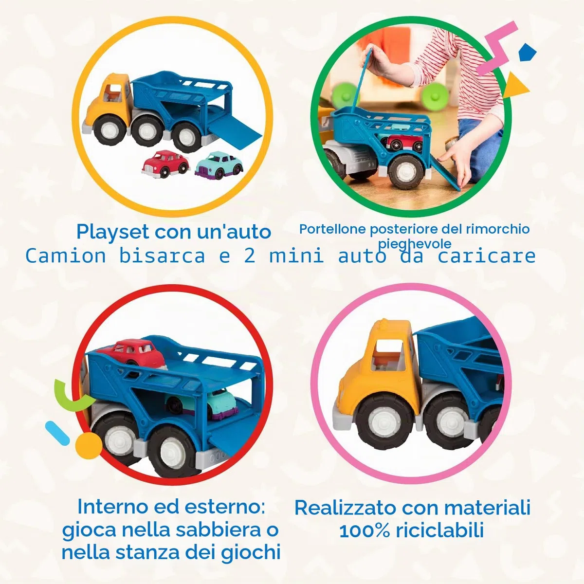 Battat - Camion trasportatore Giocattolo e 2 Auto Giocattolo - Gioco di finzione - 12 Mesi +