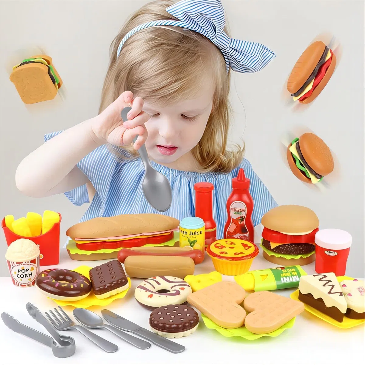 Food Toy Set, Giocattoli da cucina per bambini, Hamburger da cucina Educational Role Playing Giocattoli educativi Accessori, Regalo per bambini e bambine da 3 anni.